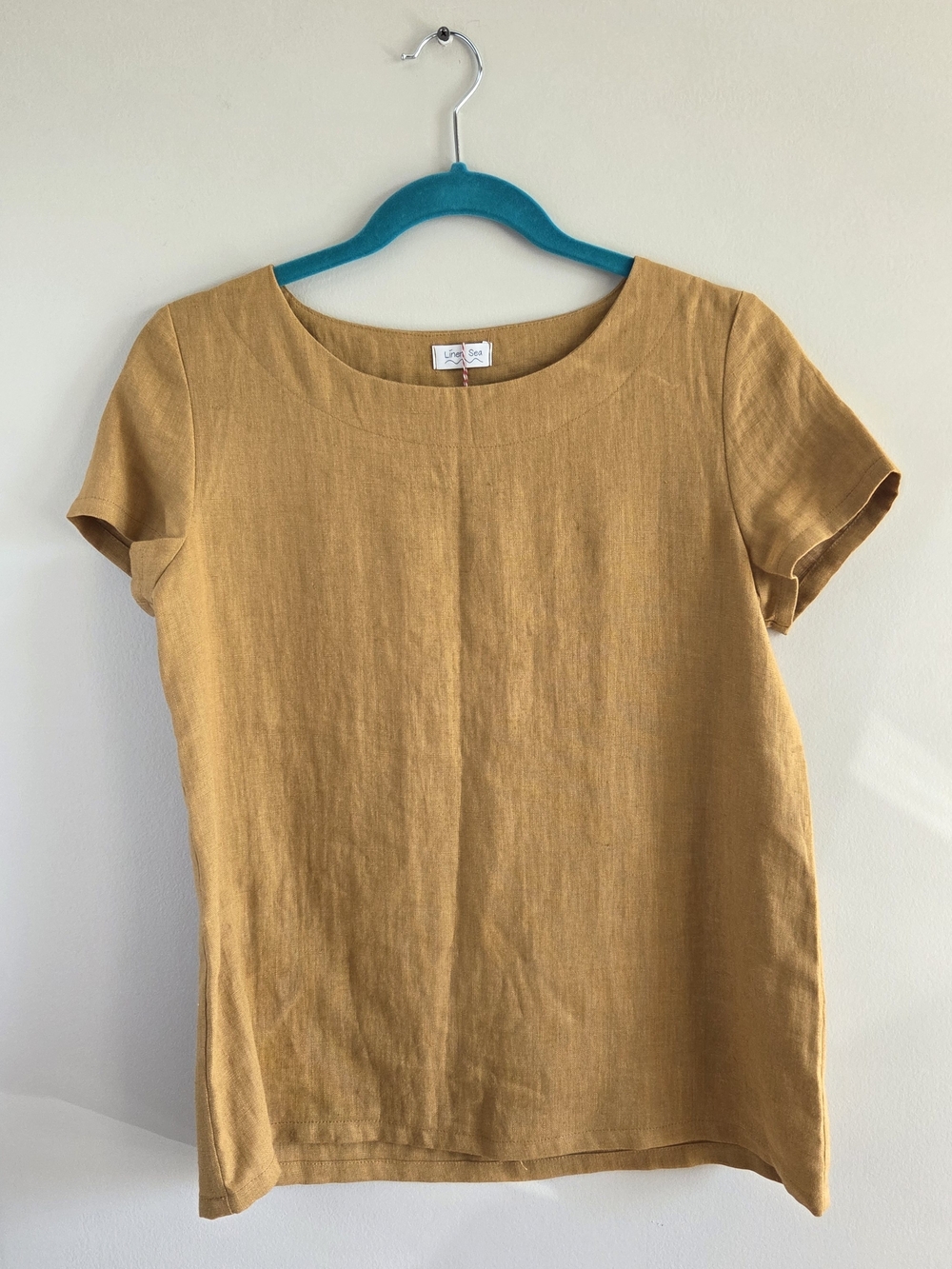 Linen Sea Pure Linen Short Sleeve Top in Mustard